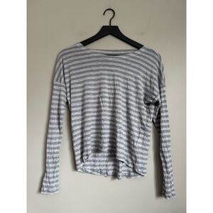 EILEEN FISHER Grey Striped Boatneck Micro Modal Long-Sleeve T-Shirt